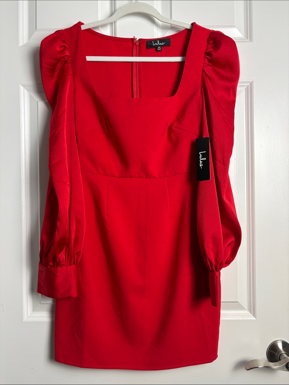 Lulu's Vibrant Red Square-Neck Puff Sleeve Mini Dress